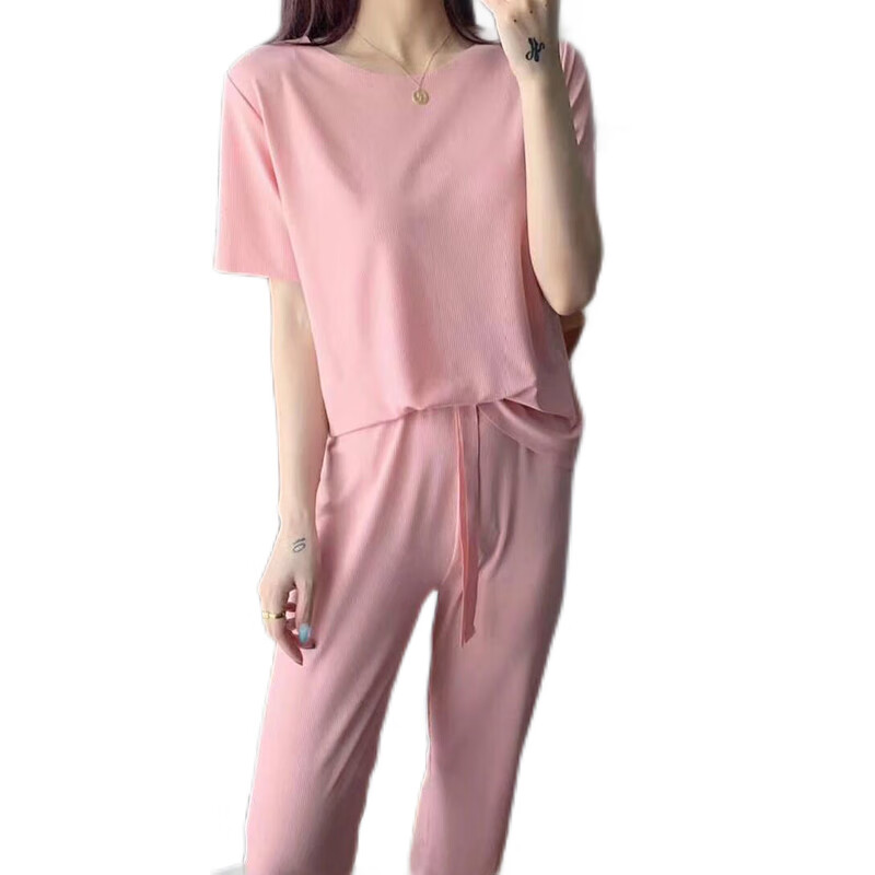 俞兆林2021夏季新款女士套装家居舒适休闲裤透气亲肤女 粉色 均码