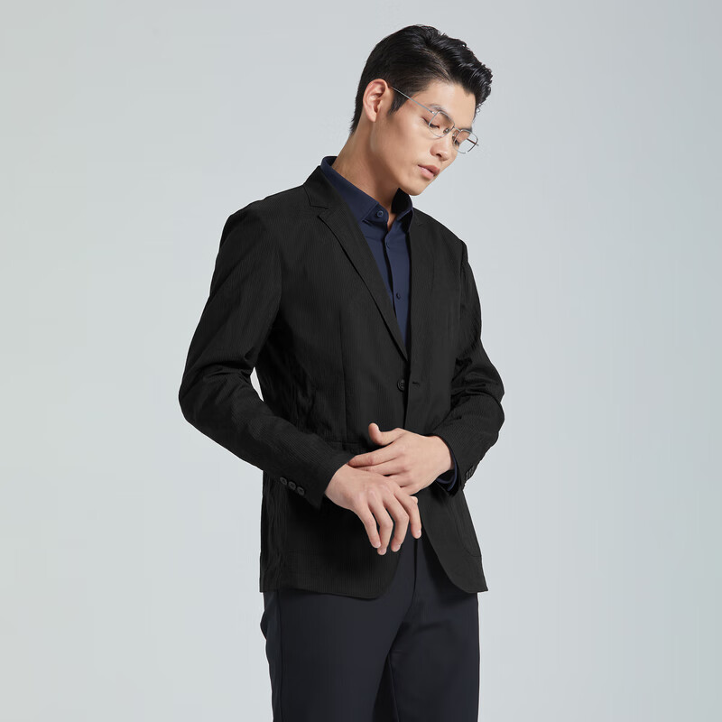 利郎官方空调服轻薄西服外套男夏季薄款单西2024新款通勤男士皮肤衣 黑 薄款 175/88A