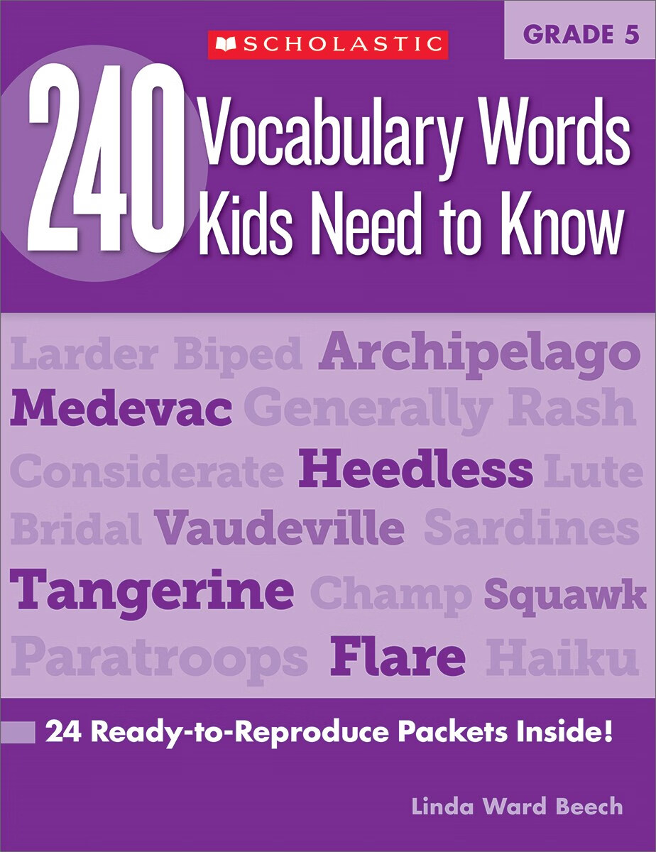 孩子需要知道的240个单词【5年级】进口原版 Scholastic 244 Vocabulary Words Kids Need to Know 学乐小学英语词汇练习册大开本附答案