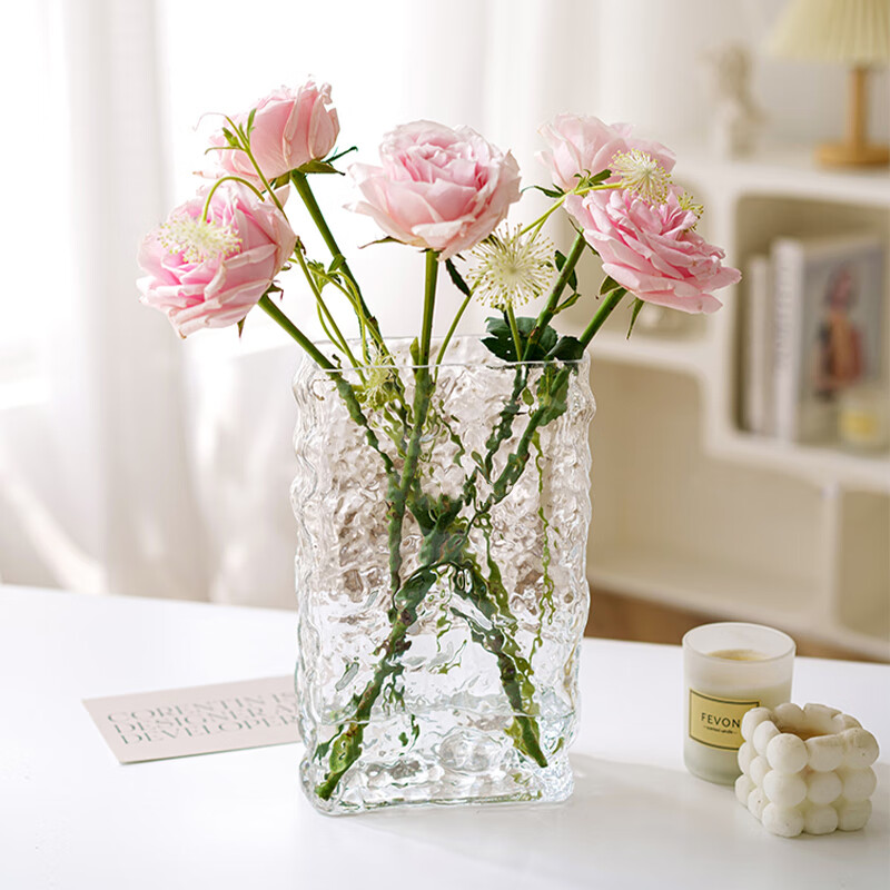 京东鲜花 芬兰冰川花瓶 高级感北透明玻璃鲜花水养花器轻奢餐桌插花