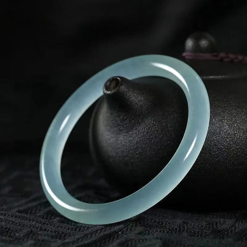 mppmck油青色玉手镯细条冰透种浅绿翡翠色玉镯玉石玉器礼品 54mm 油青