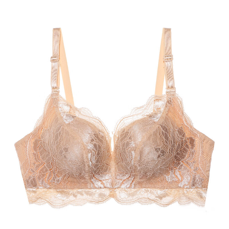 夏娃秘语文胸小胸聚拢中薄款海藻杯性感蕾丝无钢圈调整乳胶送朋友文胸罩 杏色(Y082) 75B