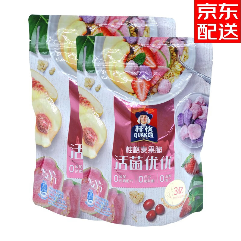 桂格(quaker 麦果脆活菌优优305g袋 即食早餐水果麦片 桂格麦活菌