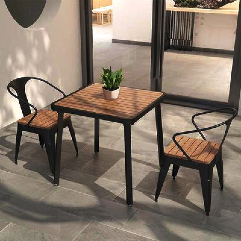 防晒组合奶茶店露天休闲铁艺室外咖啡厅套装 一桌2椅(70x70x75cm)黑色
