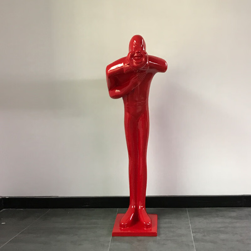 晗畅鞠躬迎宾人人物雕塑落地酒店摆件ktv开业玻璃钢树脂工艺品b q版男