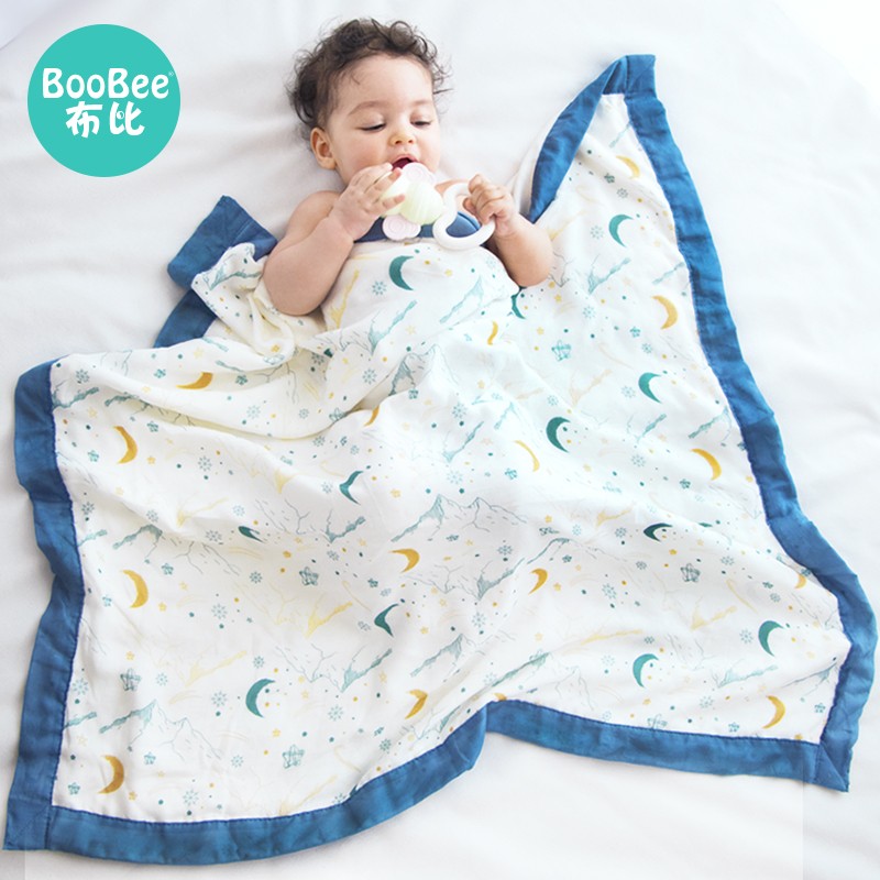 布比（BooBee）婴儿盖毯竹纤维纱布毛毯新生儿夏季薄款小被子宝宝儿童空调被四季宝宝毯子 星辰（肌感纱布·双层竹棉，110*110cm）