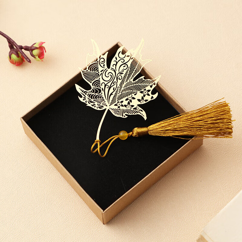 抽象枫叶书签 流苏 礼盒