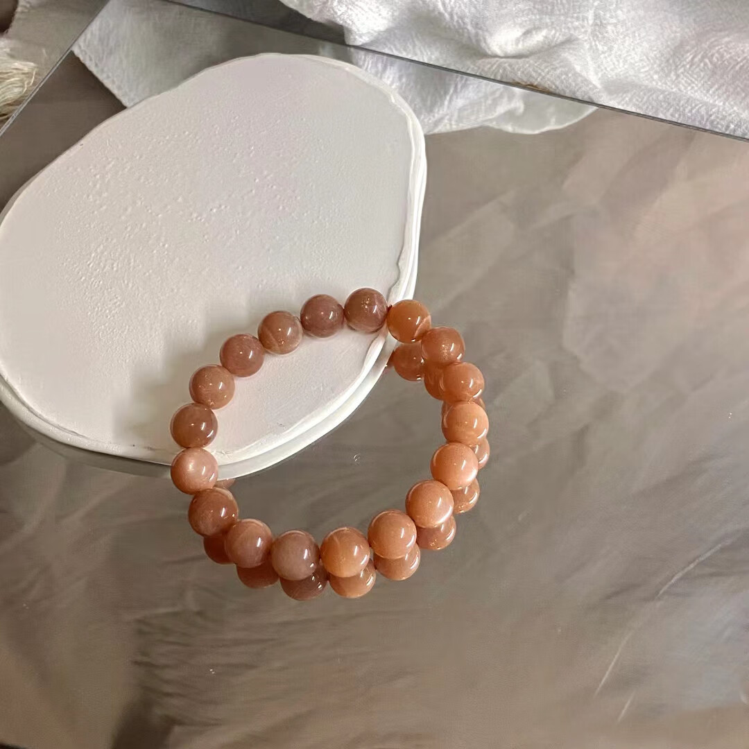 瓶凡天然收藏级橙月光石单圈手链女 强光金沙猫眼太阳石圆珠水晶 7m