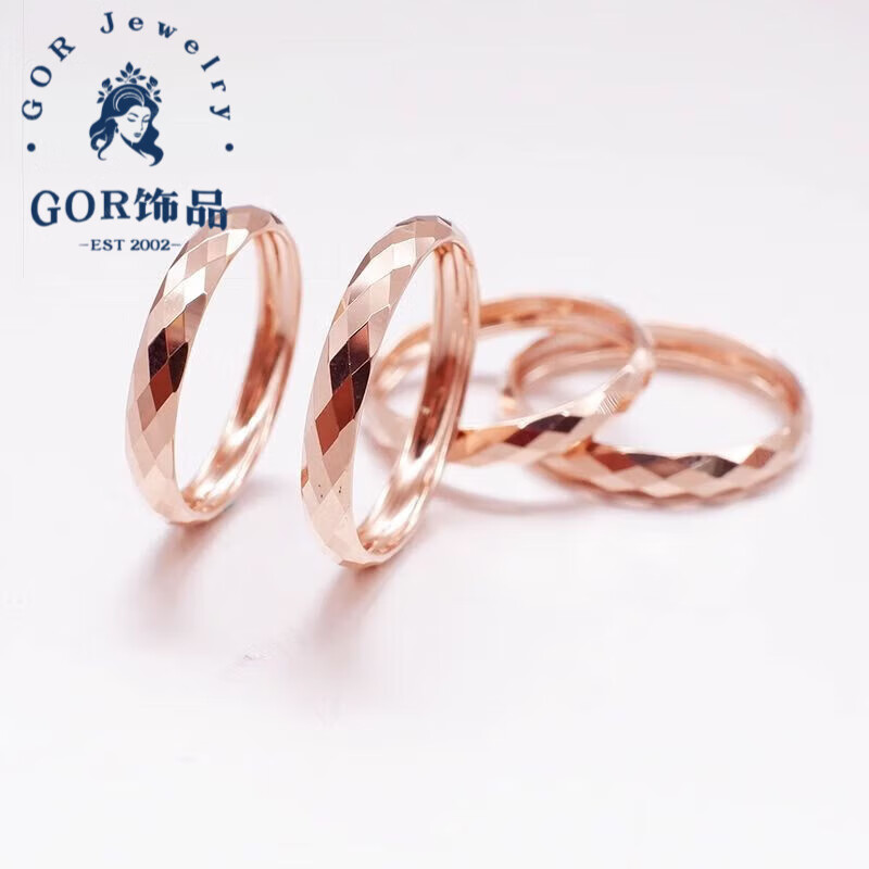 GOR紫金戒指14K金俄罗斯585环女彩金玫瑰金镭射面超闪 女士  10号