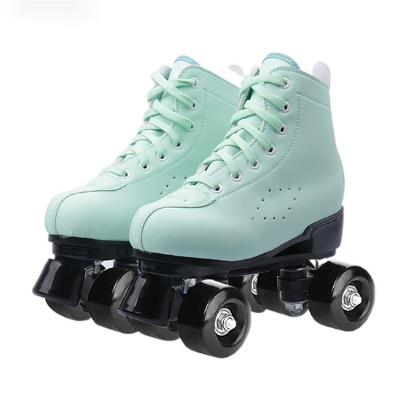 裕臻青春符号男女双排皮款绿色溜冰鞋四轮旱冰鞋粉紫蓝色闪光轮双