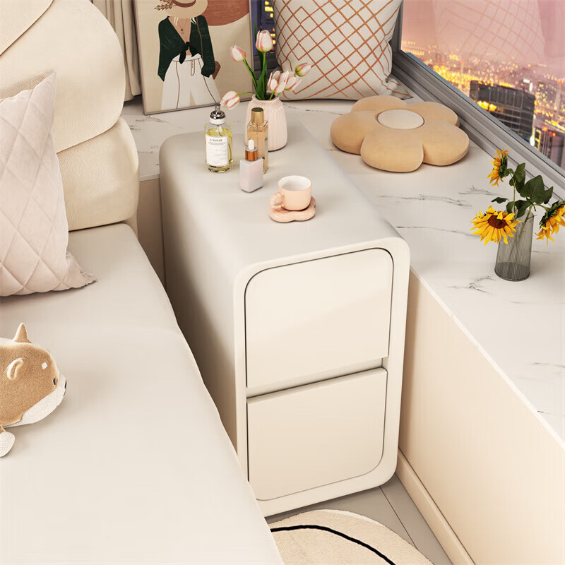 米客米家（MIKEMIJIA）床頭柜小型簡(jiǎn)約現(xiàn)代臥室?jiàn)A縫實(shí)木窄柜迷你窄床邊置物架簡(jiǎn)易輕奢 奶白色【品質(zhì)升級(jí)】 20x40x50cm 整裝發(fā)貨  送貨入戶