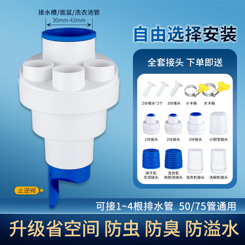冠疆面盆洗衣机下水管二合一接头阳台水池烘干机小厨宝空调管排水三通