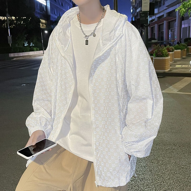 clolv kiss防晒衣夏季宽松潮流ins轻薄港风潮牌痞帅情侣防晒衣 白色 m