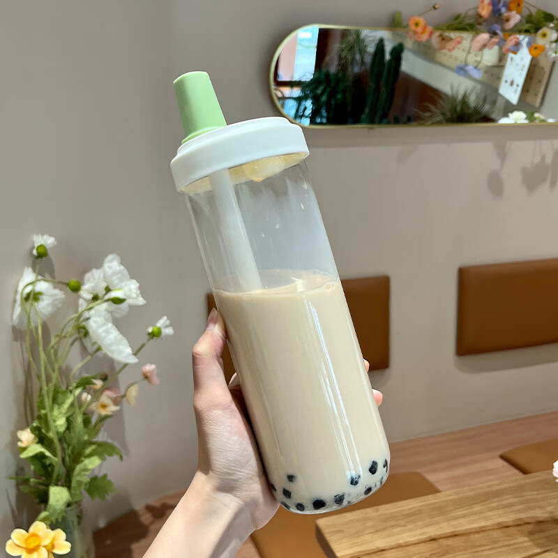 木笛斯老人粗吸管流食杯耐高溫玻璃護(hù)理杯孕婦喝稀飯粥湯病人專用水杯 綠色流食杯850ml