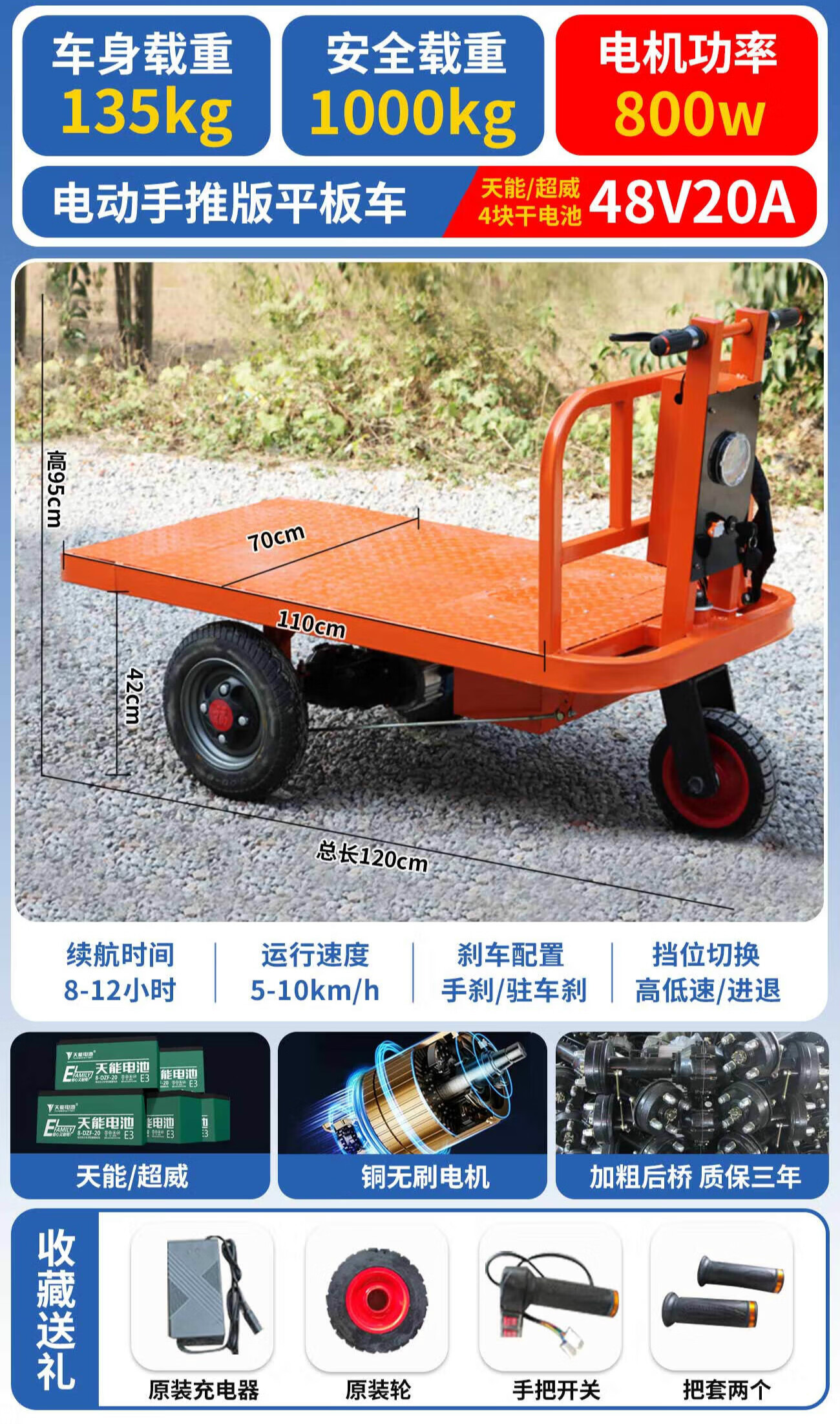 螺丝侠电动平板车搬运车建筑工地手推三轮车拉货拉砖运输上料养殖翻斗
