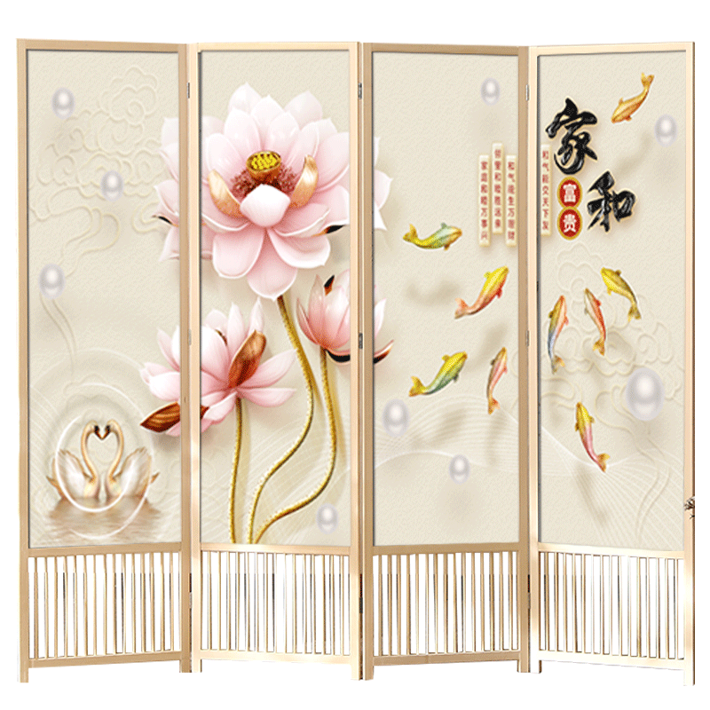 煦悦现代简约中式实木屏风隔断玄关简易可移动折叠推拉家用屏风帘客厅卧室书房餐厅办公室酒店宾馆养生馆隔断 家和富贵 2米高x0.5米宽一扇