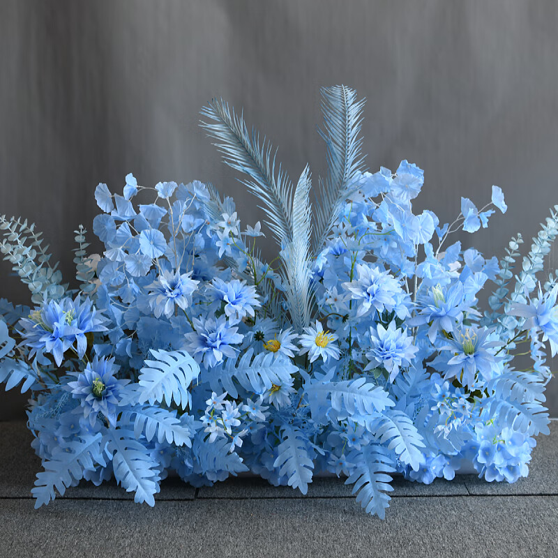 订婚仪式现场装饰花仿真花路引花地排花挂花婚礼假花成品花艺 浅蓝色