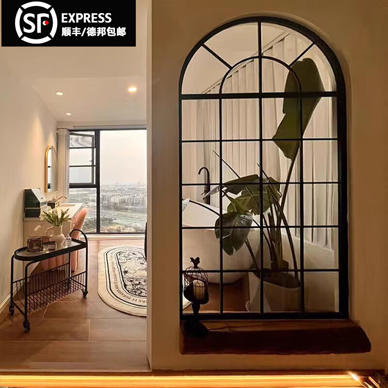 郝客来(haokelai)半墙玻璃隔断法式复古真窗壁饰拱形假窗户墙面装饰