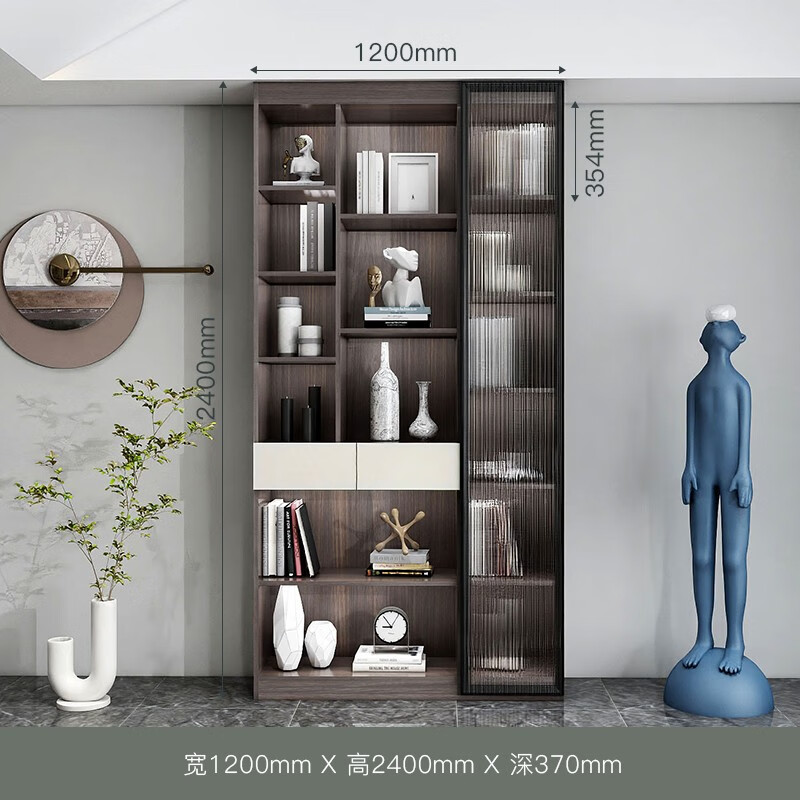 欧莎拉贝 书柜一体整墙定制轻奢高档玻璃门落地书架客厅书橱展示柜小