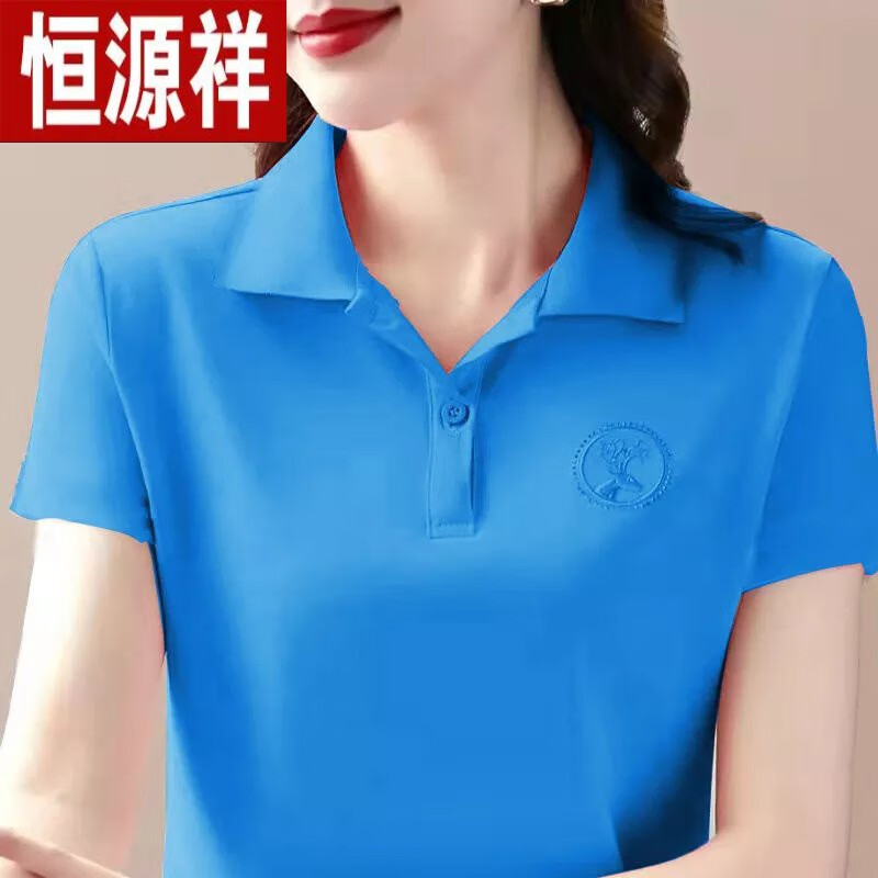 恒源祥23年新款高端t恤女春夏季中年老妈翻领短袖polo衫纯棉上衣女潮