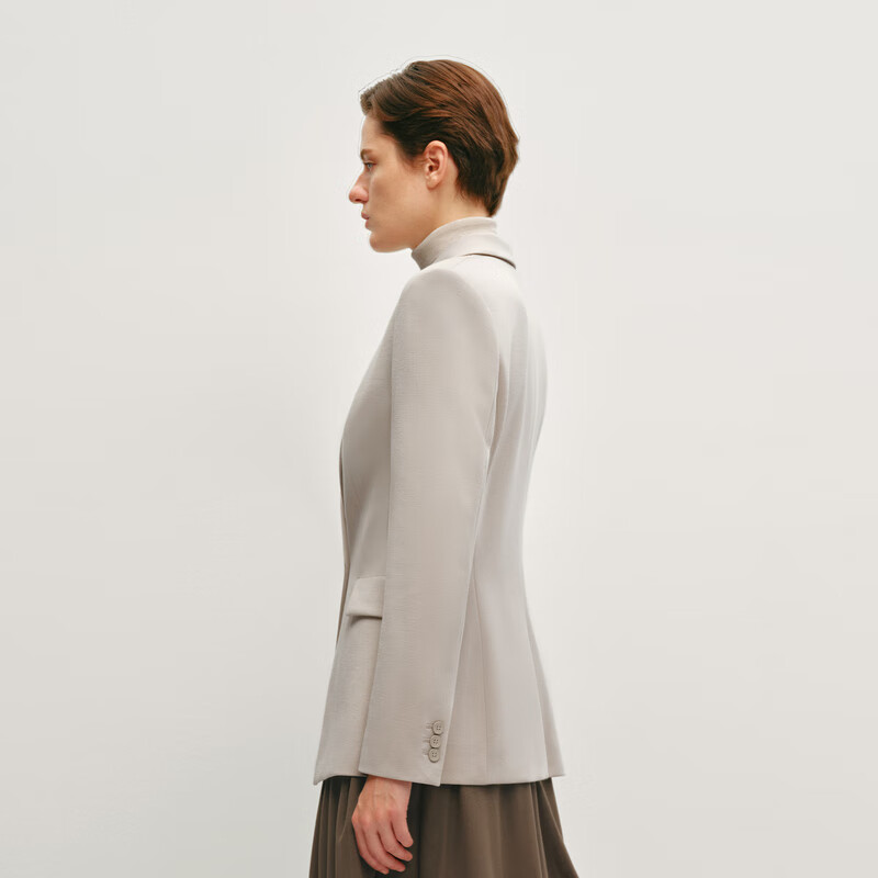 OVV2024秋冬新款女装时尚修身戗驳领职业通勤休闲西服外套 白沙灰 M