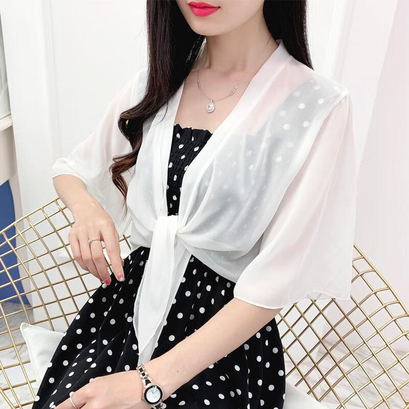 gyeih雪纺小披肩夏季小披肩女开衫外搭坎肩薄外套短款小外套 白色 m