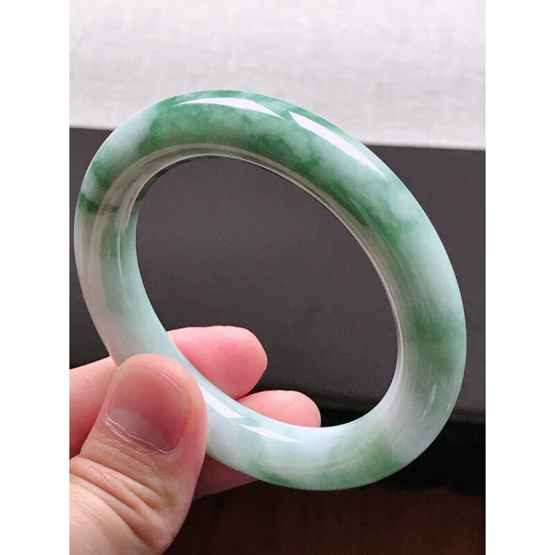 snqp缅甸冰糯种飘花翡翠手镯阳绿圆条处理翡翠玉手镯子冰透贵妃玉镯子