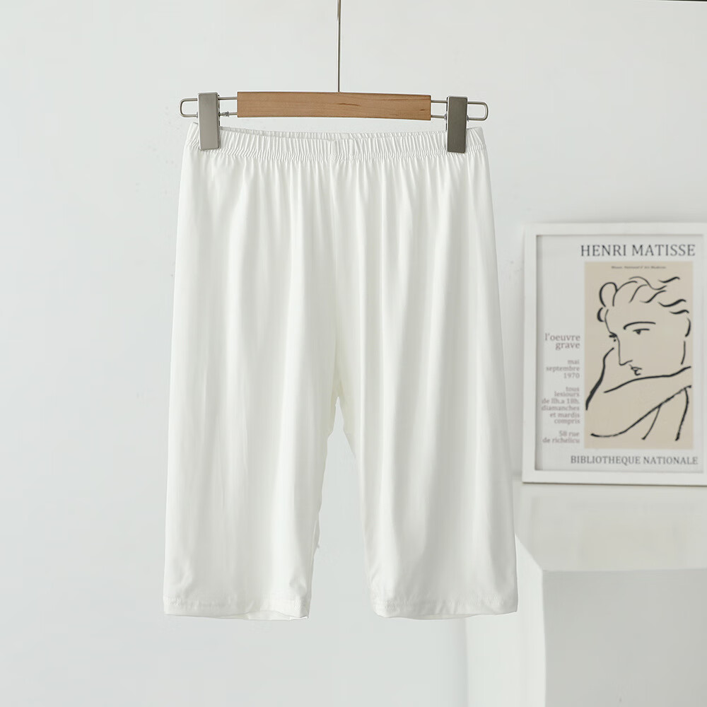 莫代尔紧身裤防走光高腰裤薄款安全裤打底裤女外穿纯色弹力五分裤 白色 M80-100斤