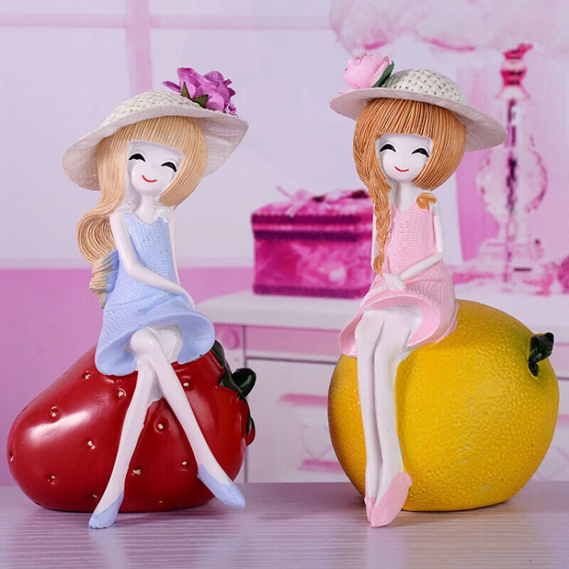 少女心家里儿童房间卧室内装饰品摆件女生女孩美女可爱人物小摆设 小号-[草莓+橙子]女神一对
