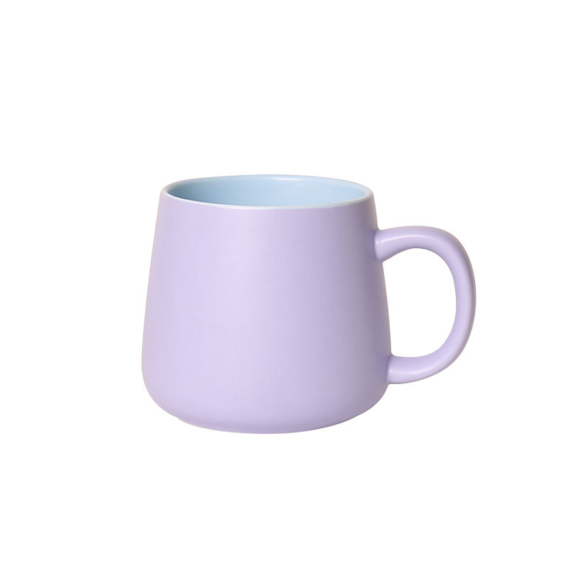 北欧风创意马克杯子带勺撞色咖啡杯简约陶瓷水杯子哑光牛奶杯 粉黛紫-天籁杯(单杯)