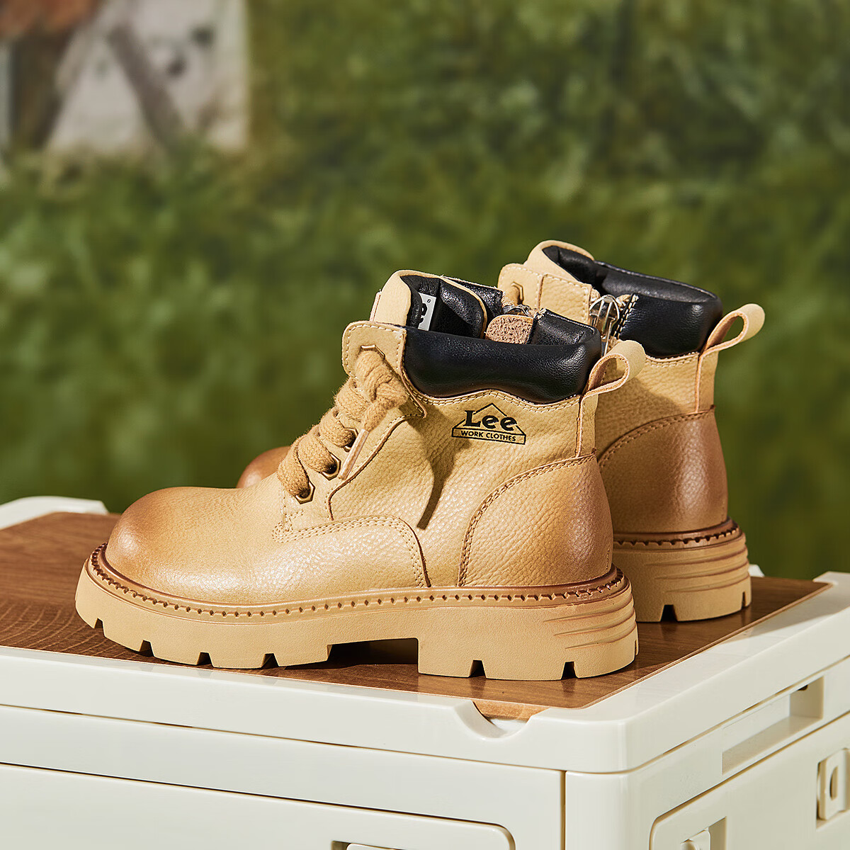 Lee童鞋秋冬季儿童马丁靴男童短靴保暖大黄靴女童靴子 卡其色 28码 【建议脚长173-178mm】