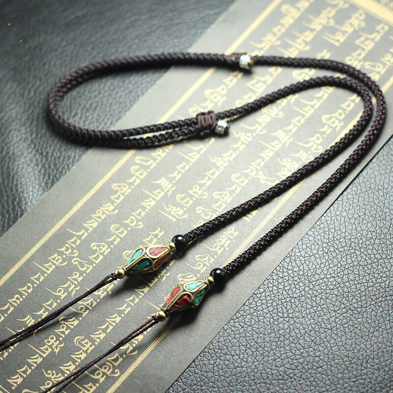 新品天珠横穿挂绳男女款玉佩翡翠绳子蜜蜡手工编织挂件吊坠项链锁骨绳