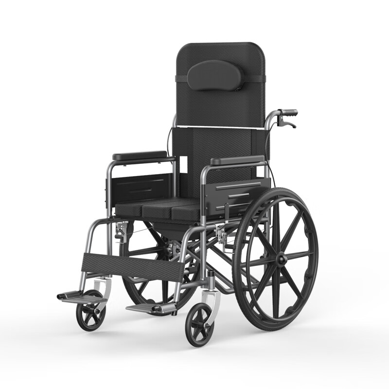 妙角士医用轮椅车老人折叠轻便小型多功能老年旅行残疾手推代步全躺坐便 一体轮/高靠背+便盆+免充气轮