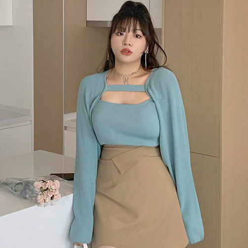 适合微胖女生穿搭秋装衣服大码女装2022春新款上衣百搭纯欲针织开衫