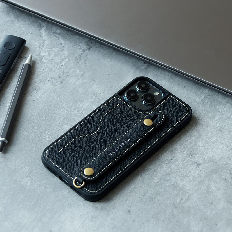 花虎（HANATORA）苹果17/16/15Promax手机壳新款日式真皮iPhone15/14pro高端全包防摔腕带挂绳带支架卡包男女款Air 【黑色】配挂脖绳 iPhone 16 Pro Max