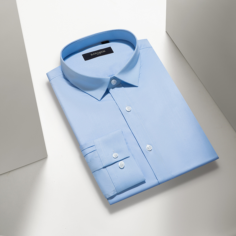 培罗蒙【竹纤维抗皱】男士长袖衬衫免烫男装商务休闲轻正装结婚礼衬衣男 蓝色 43