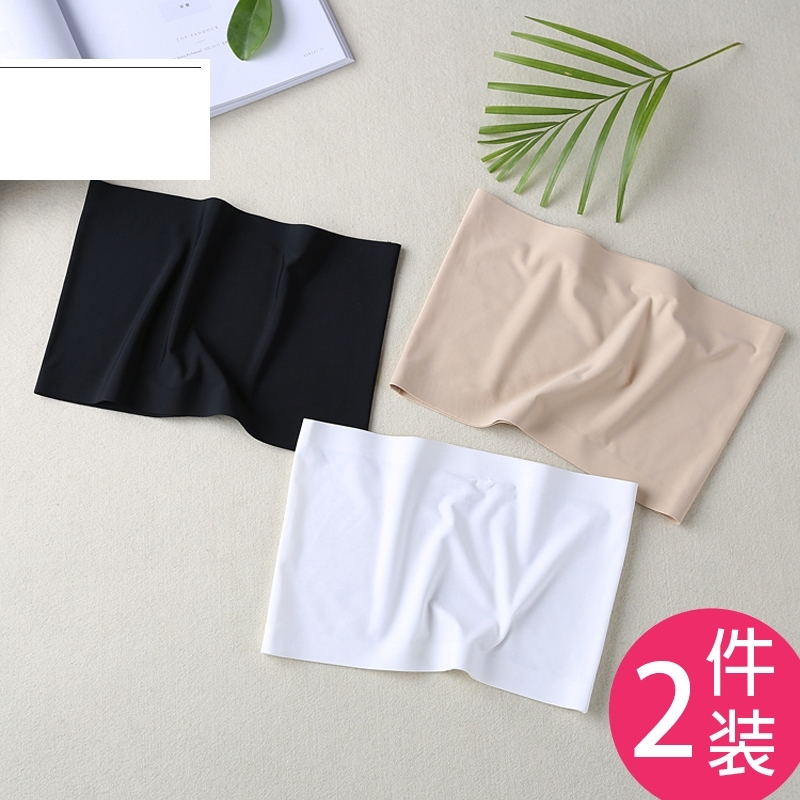 一片式抹胸防走光冰丝裹胸夏季内搭夏无胸垫大码打底薄款无痕文胸 黑色+白色 均码(两件装)
