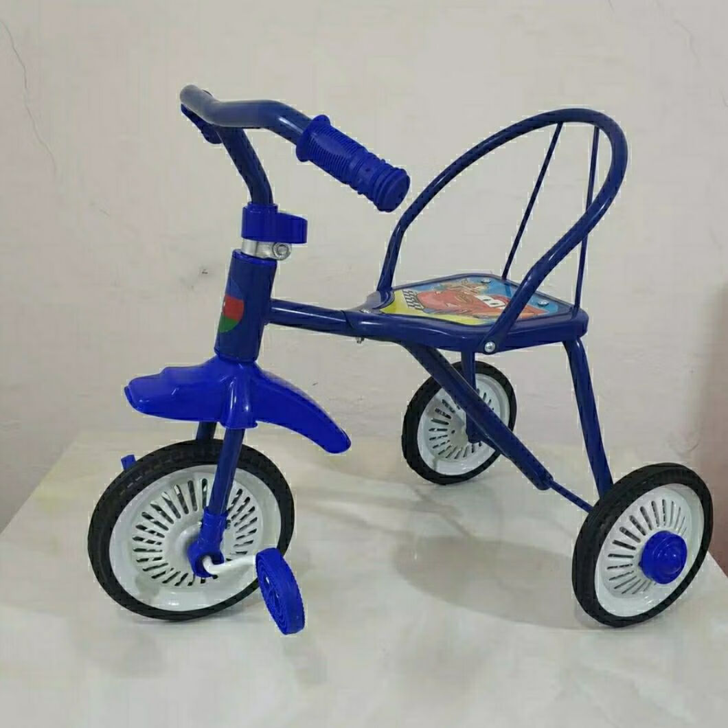 80后小孩怀旧三轮车复古脚踏车铁质简易童车老式 深蓝色 橡胶轮 深