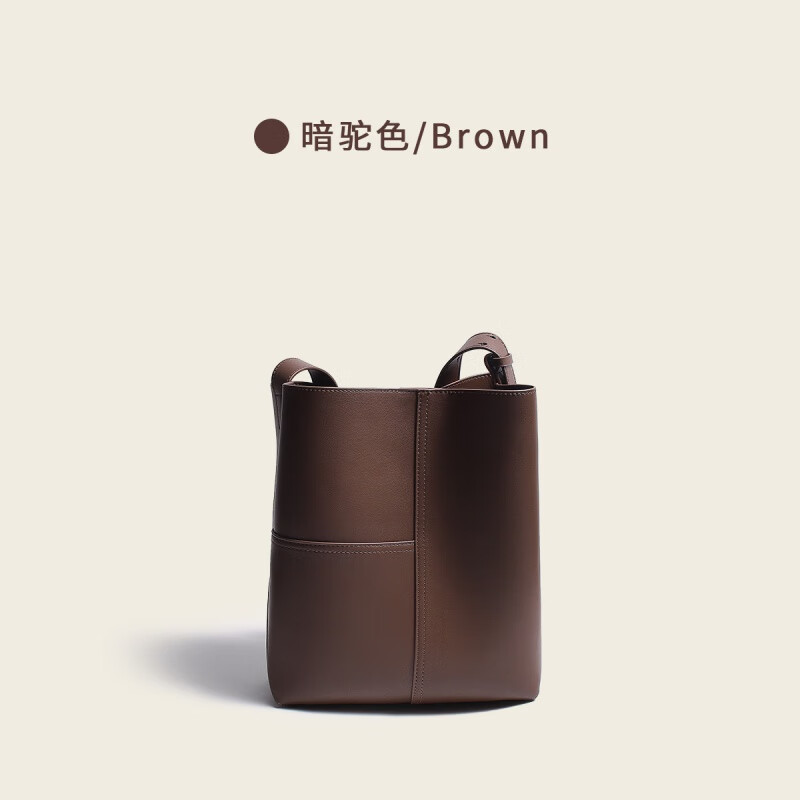 水桶包女2023春夏新款大容量通勤真皮女包包时尚感单肩斜挎包 暗驼色