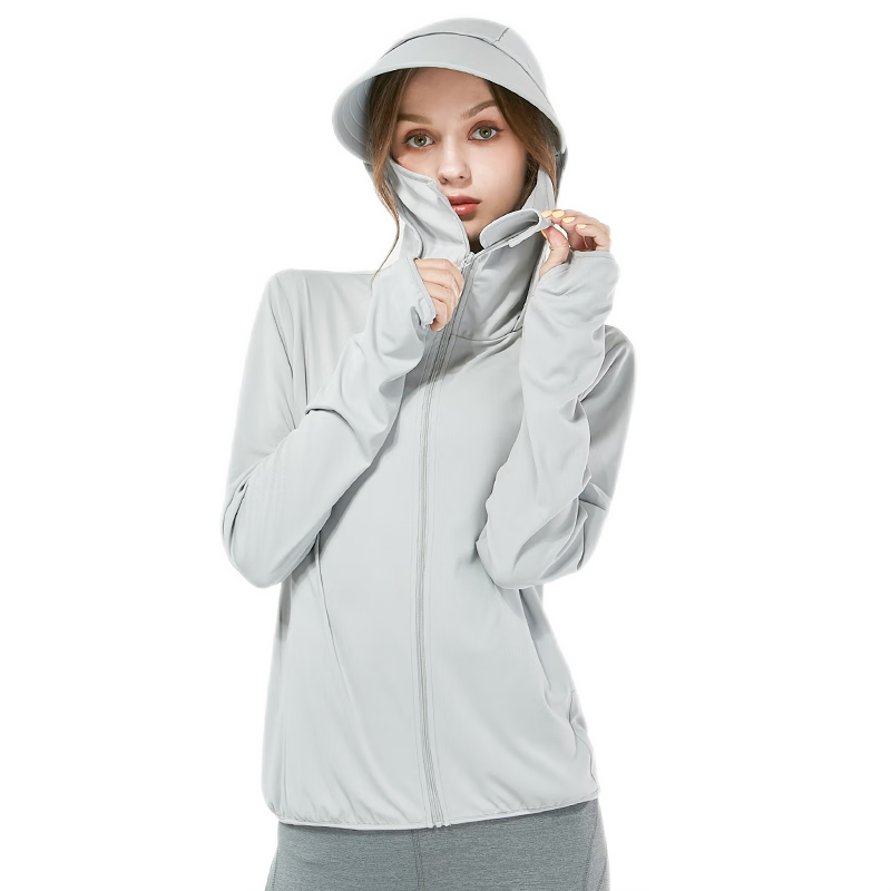 玖慕（JIUMU）防曬衣女士防紫外線皮膚衣夏季戶外騎車連帽輕薄外套防曬服防曬衫