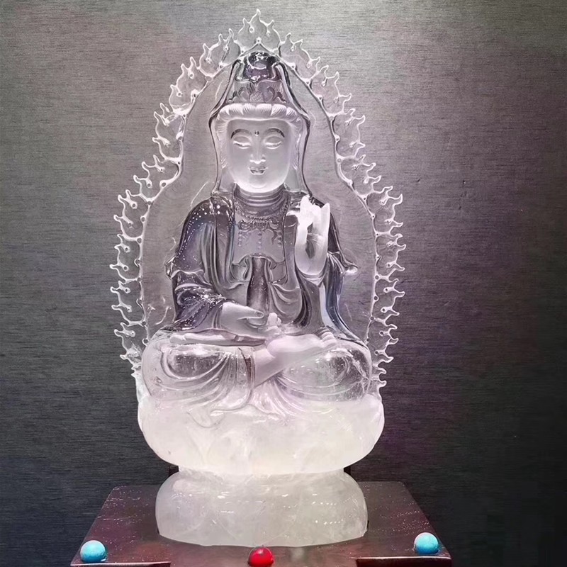君政收藏款原矿白水晶宝瓶观音摆件 晶体干净通透,纯净如水,家居办公