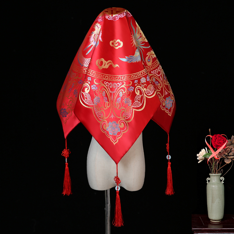 红盖头新娘中式刺绣花红色秀禾服盖头纱婚礼喜帕头巾加大 花色 彩龙凤88*88 60cm-80cm