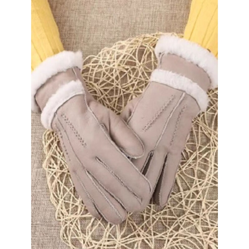 手套男女同款防寒加绒加厚户外骑车纯羊皮毛手套冬款 女款二道毛黑色