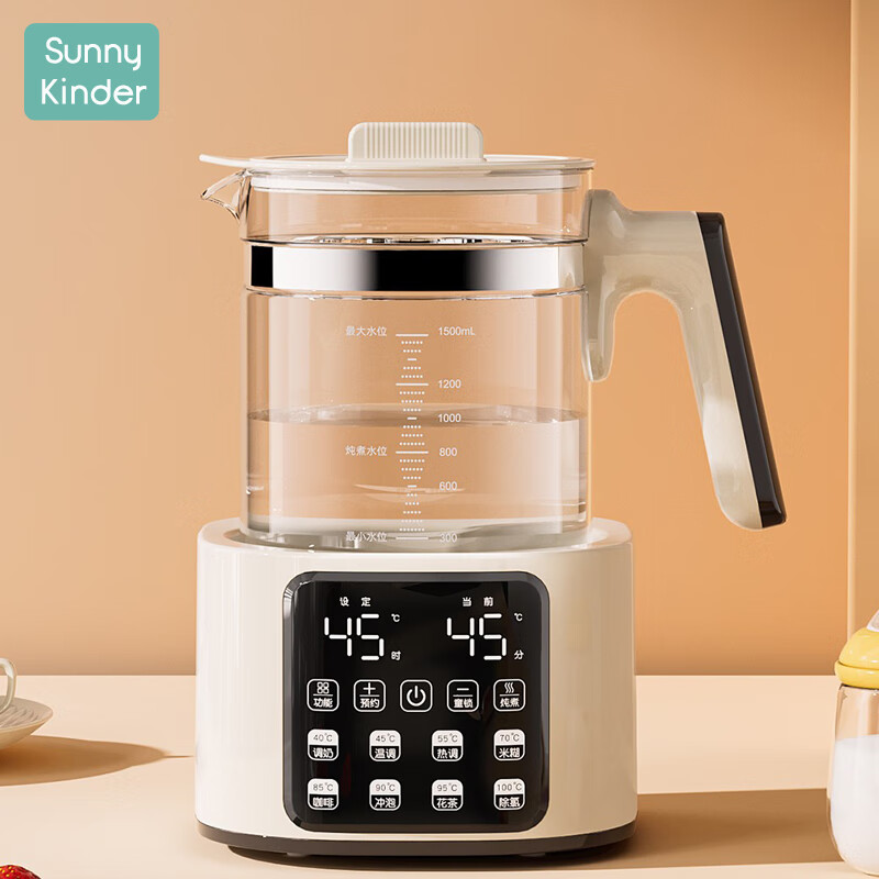 SunnyKinder恒温壶 婴儿调奶器 冲泡奶粉保温水壶温奶热奶暖奶器家用 1.5L 钢盖带暖奶篮 1500ml