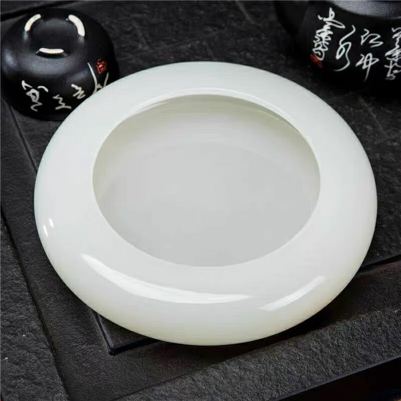 天然玉石烟灰缸客厅礼物个性居家室高档白玉高端 天然白玉纯色13厘米