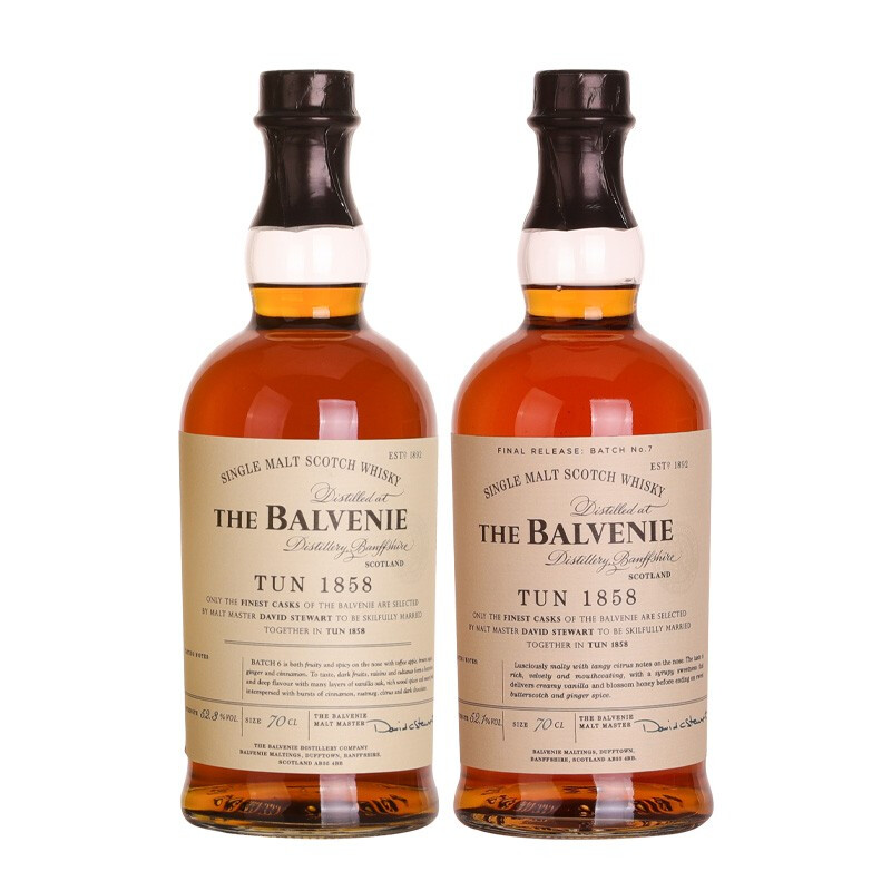百富 (Balvenie) 洋酒 1858号桶 单一纯麦 威士忌 (第六+七批次) 700ml*2 组合装