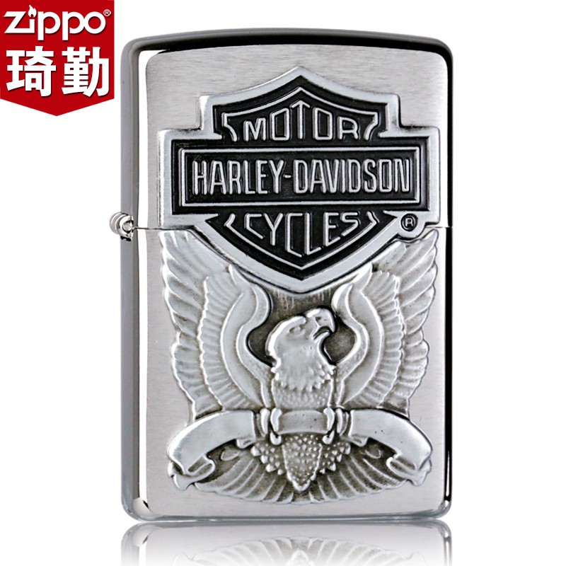 之宝zippo煤油防风打火机 哈雷雄鹰展翅200hdh284拉丝贴章哈雷标 美国