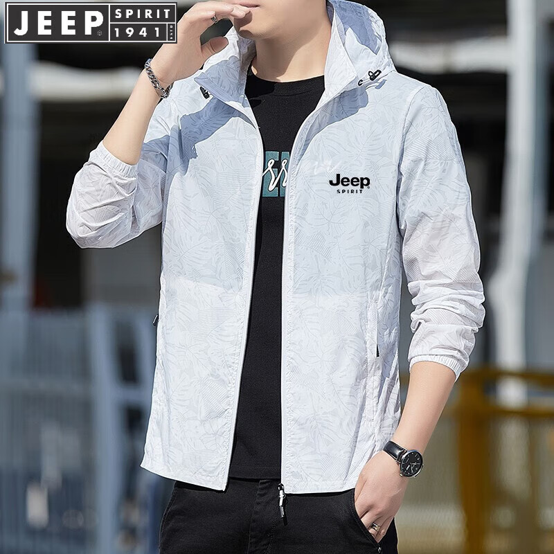 JEEP SPIRIT吉普父亲节礼物防晒服男夏季防晒衣轻薄夹克上衣外套透气速干宽松 本白 M (95斤-110斤)