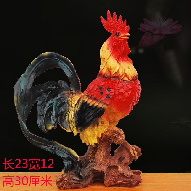 公鸡母鸡小鸡摆件客厅电视柜装饰品树脂陶瓷生肖鸡 吉祥凤尾公鸡树脂