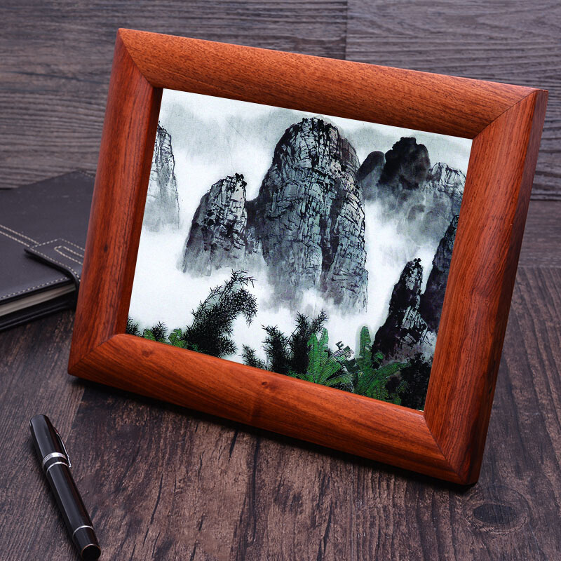 克曼旎紫檀实木相框榫卯结构中式手工打磨坚固精品红木摆台挂墙两用